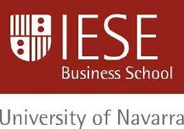 Logo de IESE. Fondo rojo con letras y escudo en blanco