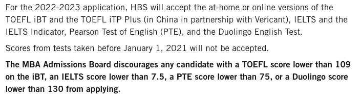 A screenshot of the Harvard website in which it's disclosed that they accept the TOEFL iBT Home Edition as a valid option